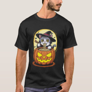 Cute Halloween Cat Witch Ramen Noodles Pumpkin Moo T-Shirt
