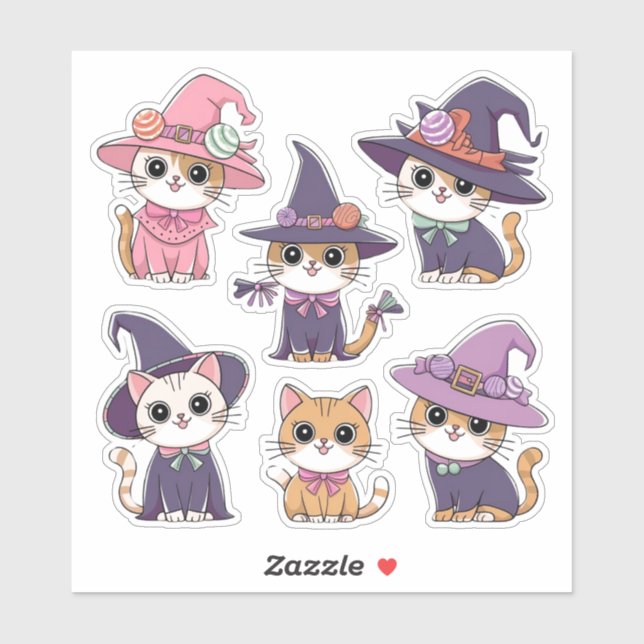 Cute Halloween Cat Witches Sticker Sheet (Sheet)
