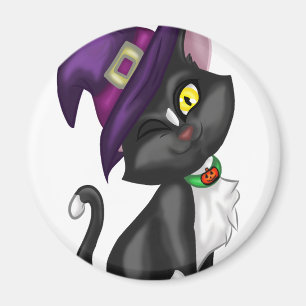Cute Halloween Cat with a Hat Magnet