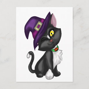Cute Halloween Cat with a Hat Postcard