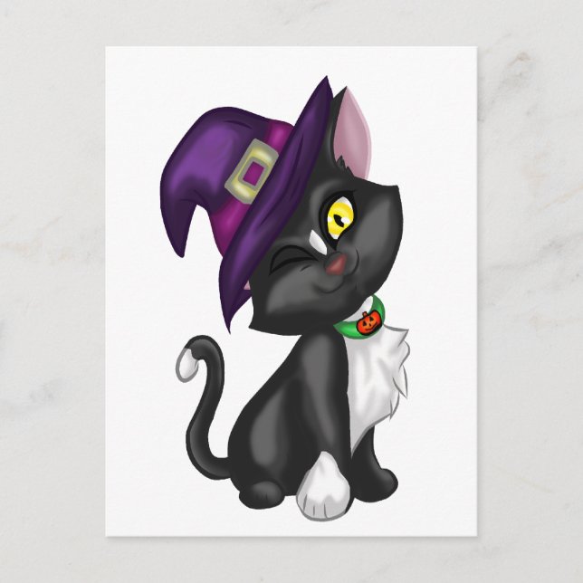 Cute Halloween Cat with a Hat Postcard (Front)