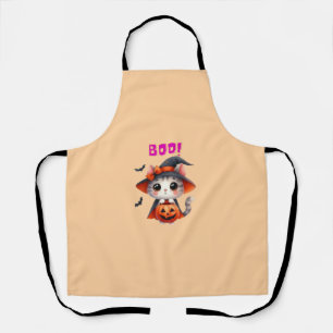 Cute Halloween Cat with Pumpkin and Witch Hat Deco Apron