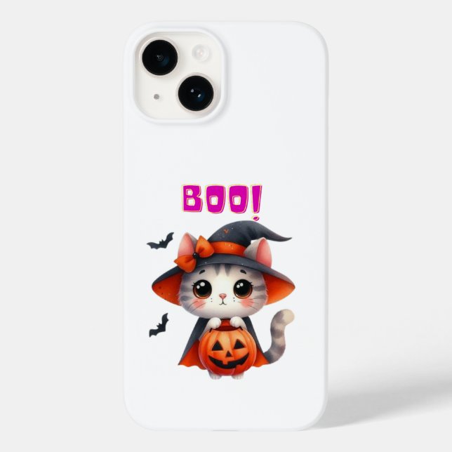 Cute Halloween Cat with Pumpkin and Witch Hat Deco Case-Mate iPhone Case (Back)