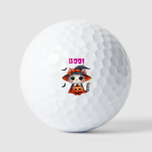 Cute Halloween Cat with Pumpkin and Witch Hat Deco Golf Balls