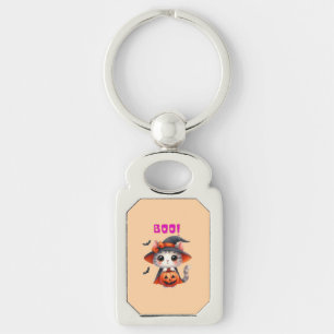 Cute Halloween Cat with Pumpkin and Witch Hat Deco Key Ring