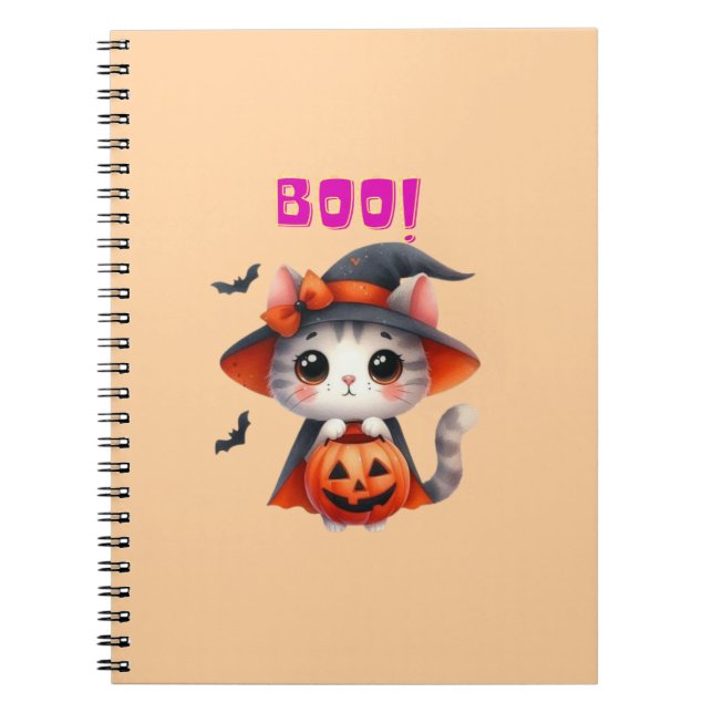 Cute Halloween Cat with Pumpkin and Witch Hat Deco Notebook (Front)