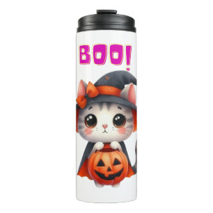 Cute Halloween Cat with Pumpkin and Witch Hat Deco Thermal Tumbler