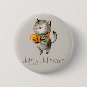 Cute Halloween Cat with Pumpkin   Button