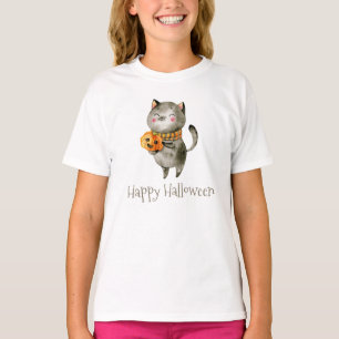 Cute Halloween Cat with Pumpkin Crew Shirt