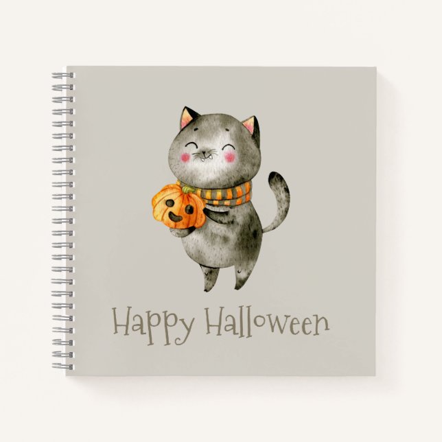 Cute Halloween Cat with Pumpkin | Notebook (Front)