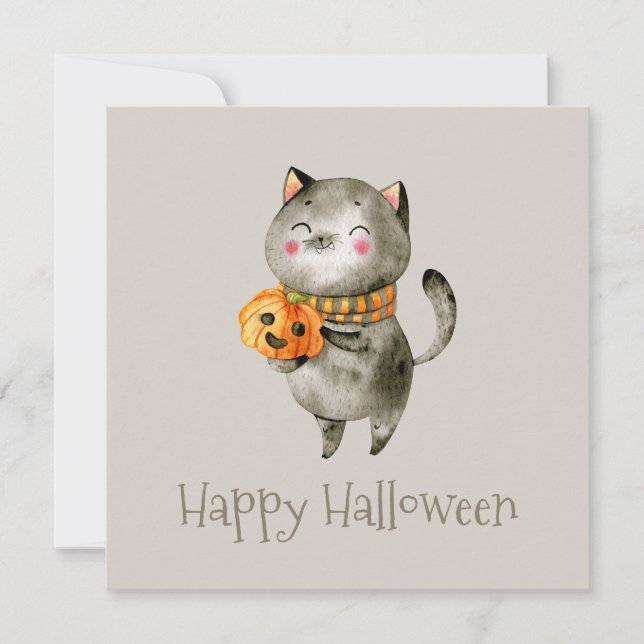 Cute Halloween Cat with Pumpkin | Party Invitation (Front)