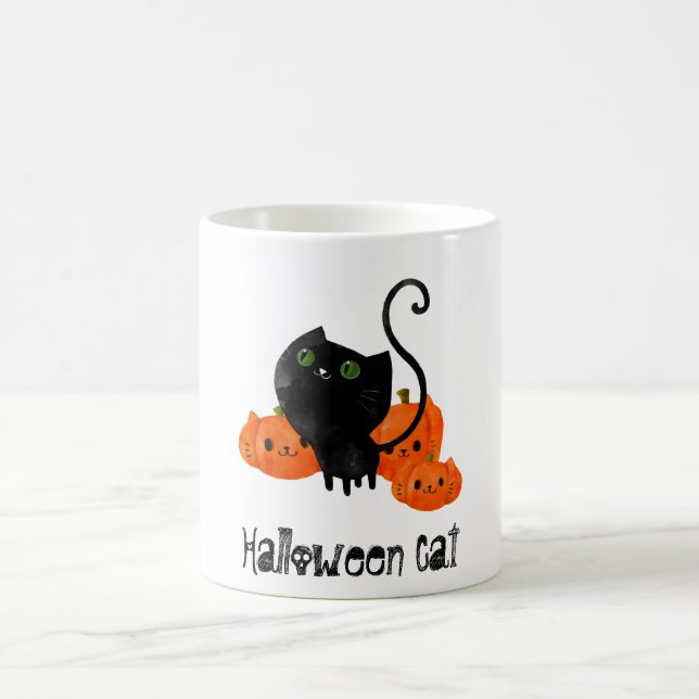 Cute Halloween cat with pumpkins Coffee Mug (Center)
