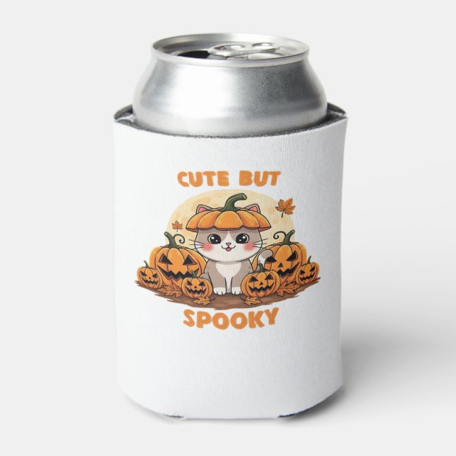Cute Halloween Cat with Pumpkins � Kawaii Spooky F Can Cooler (Can Front)