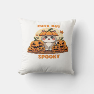 Cute Halloween Cat with Pumpkins � Kawaii Spooky F Cushion