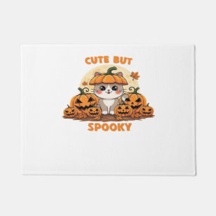 Cute Halloween Cat with Pumpkins – Kawaii Spooky F Doormat