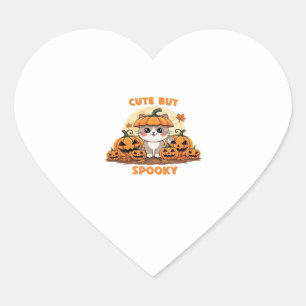 Cute Halloween Cat with Pumpkins � Kawaii Spooky F Heart Sticker