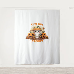 Cute Halloween Cat with Pumpkins – Kawaii Spooky F Tapestry