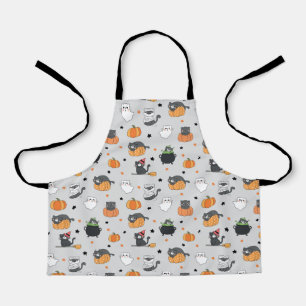 Cute Halloween Cats and Ghosts Pattern Apron