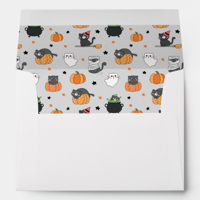 Cute Halloween Cats and Ghosts Pattern Envelope (Back (Bottom))