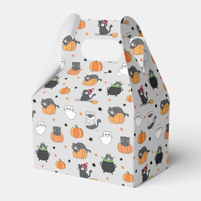 Cute Halloween Cats and Ghosts Pattern Favour Box (Front Side)