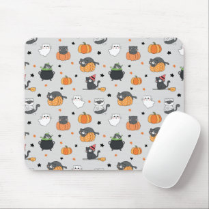 Cute Halloween Cats and Ghosts Pattern Mouse Pad