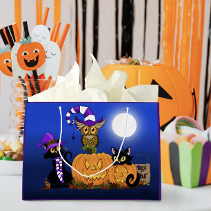 Cute Halloween Cats and Owl Large Gift Bag