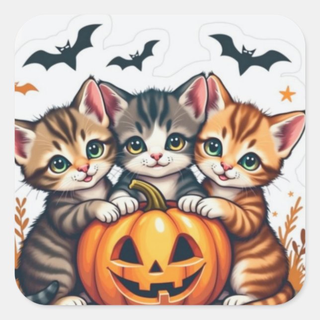 Cute Halloween Cats and Pumpkin fal Vinyl Sticker  (Front)