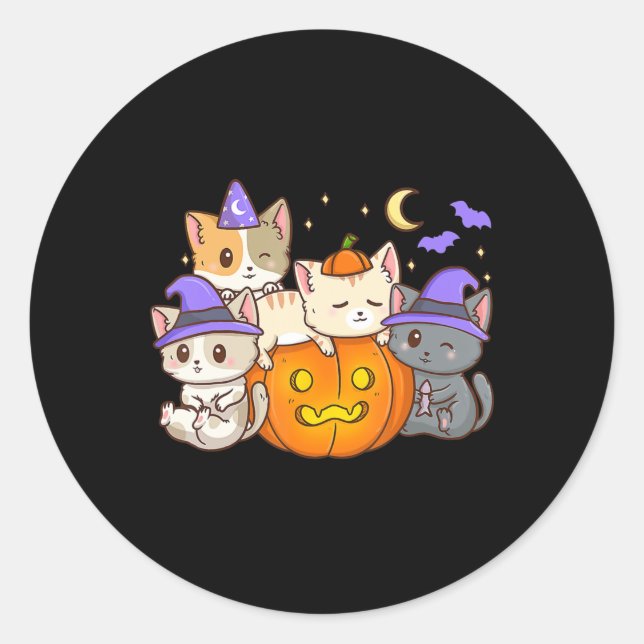 Cute Halloween Cats Anime Cat Kawaii Pumpkin Cat L Classic Round Sticker (Front)
