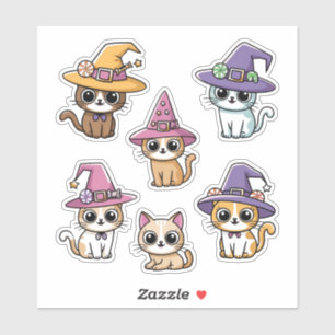 Cute Halloween Cats in Witch Hats Sticker Sheet