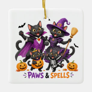Cute Halloween Cats Paws and Spells Ceramic Ornament