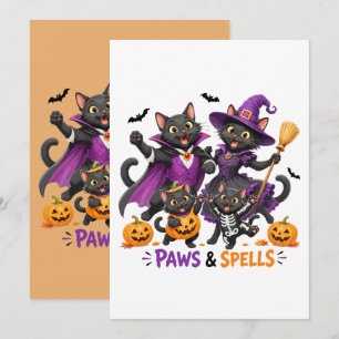 Cute Halloween Cats Paws and Spells Invitation