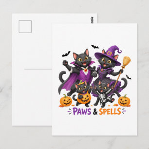 Cute Halloween Cats Paws and Spells Postcard