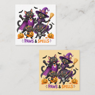 Cute Halloween Cats Paws and Spells Square Business Card