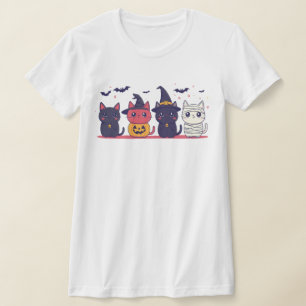 Cute Halloween Cats T-Shirt – Kawaii Witch, Pumpki