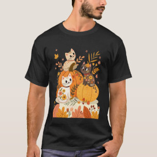 Cute Halloween Cats with Pumpkins Retro & Fall Flo T-Shirt