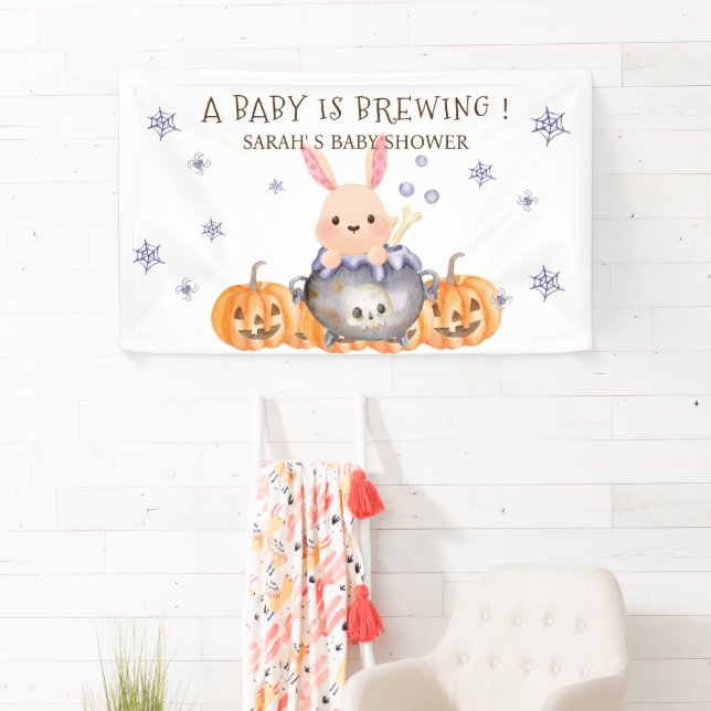 Cute Halloween Cauldron Baby is Brewing Shower Banner (Insitu)