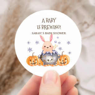 Cute Halloween Cauldron Baby is Brewing Shower Classic Round Sticker