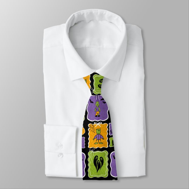 Cute Halloween Characters Zombies Tie (Tied)