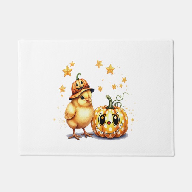 Cute Halloween Chick Pumpkin Doormat (Front)