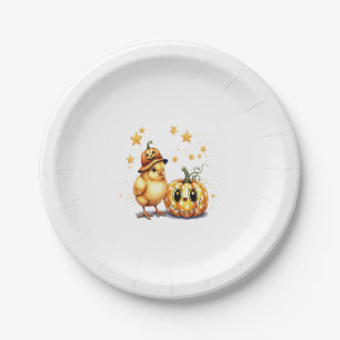 Cute Halloween Chick Pumpkin Paper Plate
