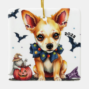 Cute Halloween Chihuahua Ceramic Ornament