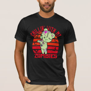 Cute Halloween Chillin' with My Zombies Teddy Bear T-Shirt
