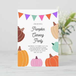 Cute Halloween Colourful Pumpkin Carving Party Invitation