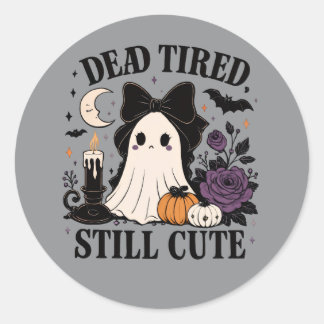 Cute Halloween Coquette Ghost with Bow Classic Round Sticker