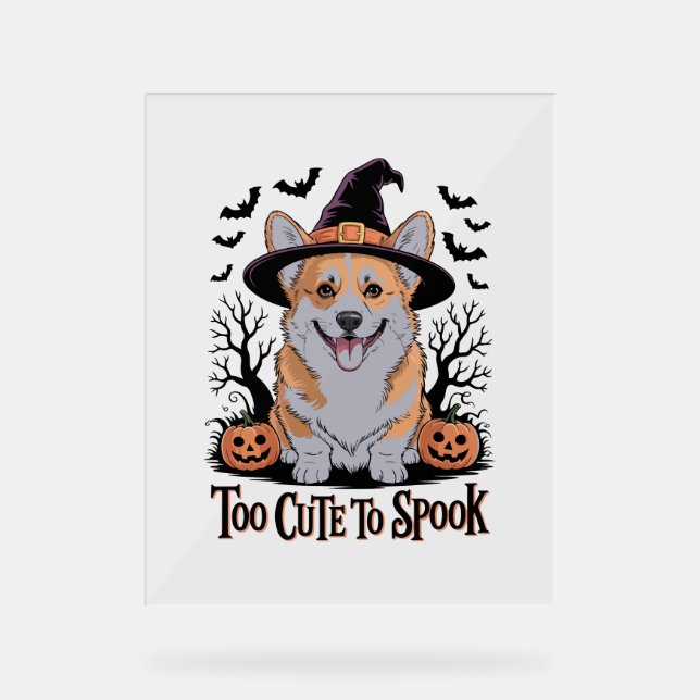 Cute Halloween Corgi in Witch Hat Acrylic Sign (Front)