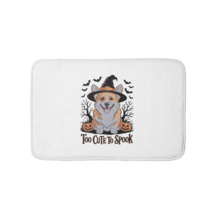 Cute Halloween Corgi in Witch Hat Bath Mat