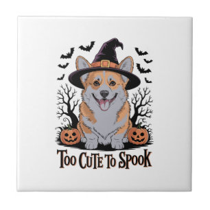 Cute Halloween Corgi in Witch Hat Ceramic Tile