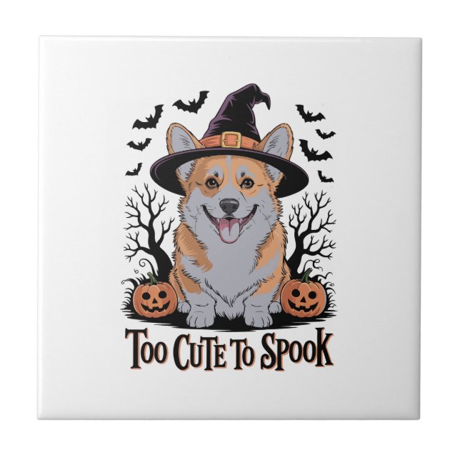 Cute Halloween Corgi in Witch Hat Ceramic Tile (Front)