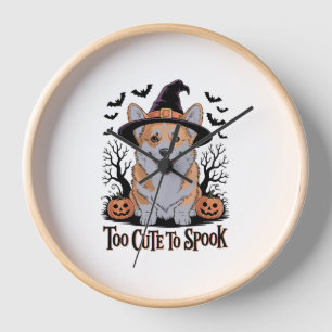 Cute Halloween Corgi in Witch Hat Clock