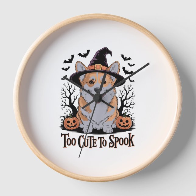 Cute Halloween Corgi in Witch Hat Clock (Front)